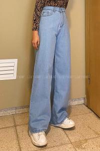 Lamelif Çift Cepli Bol Paça Pantolon Açık Mavi