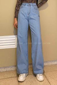 Lamelif Çift Cepli Bol Paça Pantolon Açık Mavi