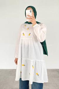 White Crew Neck Cotton Unprinted Tunic