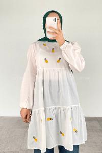 White Crew Neck Cotton Unprinted Tunic