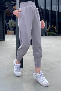 Gray Cotton High Waist Elastic Waist Comfortable Pants