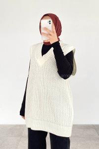 Modalamelif Ovarsize V Yaka Süveter Ekru