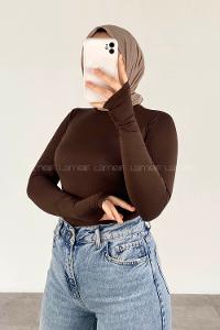 Lamelif Eldiven Detaylı Body Acı Kahve