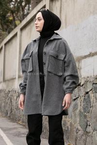 Grey-1 Shirt Collar Long Arm Cotton Jacket