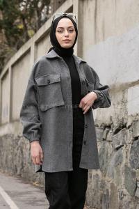 Grey-1 Shirt Collar Long Arm Cotton Jacket