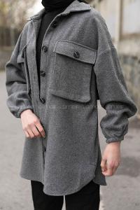 Grey-1 Shirt Collar Long Arm Cotton Jacket