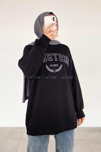 Modalamelif Bisiklet Yaka WRSTBHVR BERLİN Yazı Baskılı Sweat Siyah