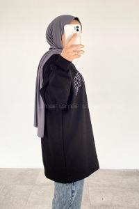 Modalamelif Bisiklet Yaka WRSTBHVR BERLİN Yazı Baskılı Sweat Siyah