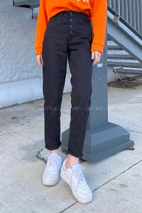 Black Cotton Denim High Waist Denim Pants