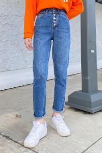 Light Blue Cotton Denim High Waist Denim Pants