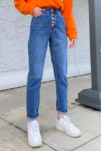 Light Blue Cotton Denim High Waist Denim Pants