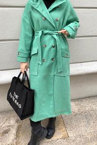 Modalamelif Düğme Kapamalı Kapüşonlu Kaban Yeşil