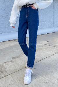 Dark Blue Cotton Denim High Waist Denim Pants