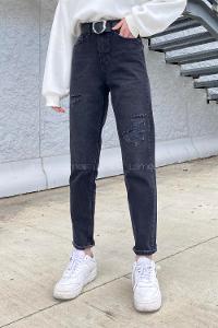 Smoked Cotton Denim High Waist Denim Pants