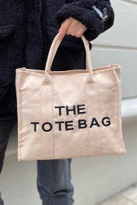 Lamelif Tote Bag Nakışlı Kanvas Kumaş Kadın Çanta Krem