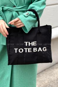 Lamelif Tote Bag Nakışlı Kanvas Kumaş Kadın Çanta Siyah
