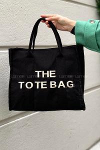 Lamelif Tote Bag Nakışlı Kanvas Kumaş Kadın Çanta Siyah