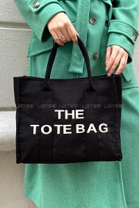 Lamelif Tote Bag Nakışlı Kanvas Kumaş Kadın Çanta Siyah