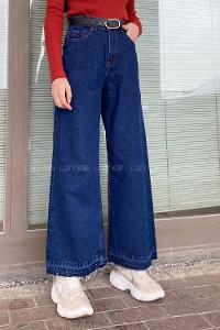 Dark Blue Cotton Denim High Waist Denim Pants