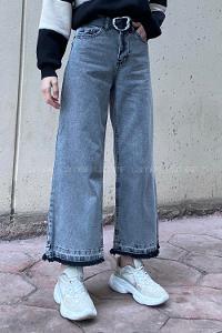 Gray Cotton Denim High Waist Denim Pants