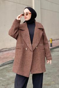 Modalamelif Zikzak Desen Balık Sırtı Kaban Acı Kahve