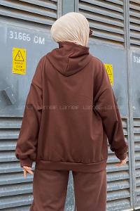 Lamelif Kapüşonlu Salaş Sweatshirt Acı Kahve