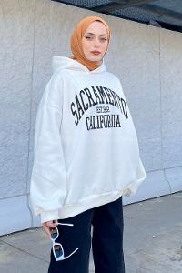 Lamelif Sacramento Baskılı Oversize Sweatshirt Beyaz