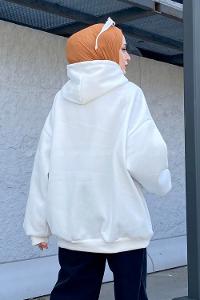 Lamelif Sacramento Baskılı Oversize Sweatshirt Beyaz