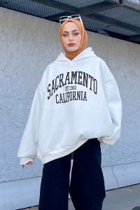 Lamelif Sacramento Baskılı Oversize Sweatshirt Beyaz
