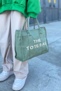 Lamelif Tote Bag Nakışlı Kanvas Kumaş Kadın Çanta Çağla Yeşili