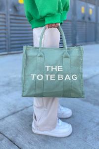 Lamelif Tote Bag Nakışlı Kanvas Kumaş Kadın Çanta Çağla Yeşili