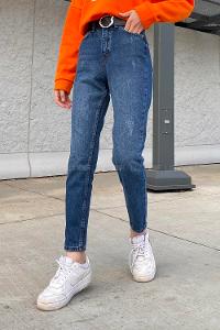 Dark Blue Cotton High Waist Denim Pants