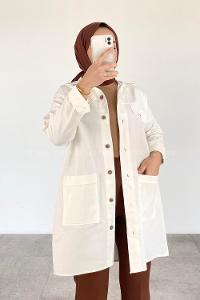 Modalamelif  Körük Cepli Oversize Gömlek Ekru