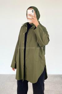 Modalamelif Yan Cepli Gabardin Gömlek Kamuflaj Yeşili