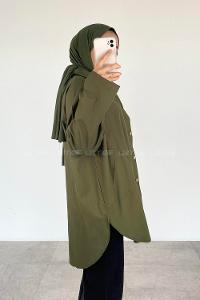 Modalamelif Yan Cepli Gabardin Gömlek Kamuflaj Yeşili