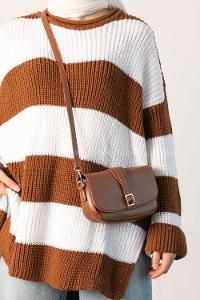 Lamelif Tokalı Çapraz Askılı Kadın Çanta Taba