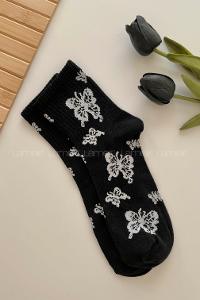 Lamelif Butterfly Kolej Çorap Siyah