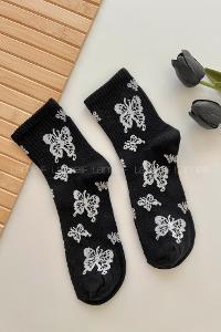 Lamelif Butterfly Kolej Çorap Siyah