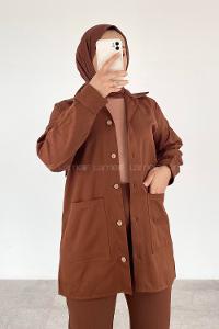 Modalamelif Körük Cepli  Gömlek Kahverengi