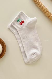 Lamelif Kiraz Desenli Beyaz Çorap