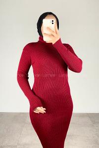 Fitilli Boğazlı Triko Elbise Bordo