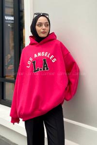 Lamelif Los Angeles Baskılı Oversize Sweatshirt Fuşya