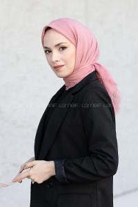 Lamelif Düz Flamlı Eşarp Pudra