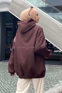 Lamelif Los Angeles Baskılı Oversize Sweatshirt Acı Kahve