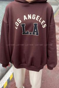 Lamelif Los Angeles Baskılı Oversize Sweatshirt Acı Kahve