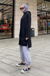 Lamelif Düz Tesettür Model Spor Tunik Siyah