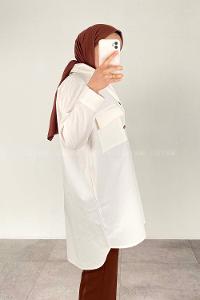 Modalamelif Çift Cepli Gabardin Gömlek Ekru