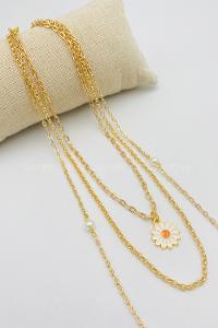 Lamelif Gold 3Lü Kombin Papatyalı Set Kolye
