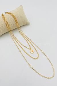 Lamelif Gold 3Lü Kombin Papatyalı Set Kolye