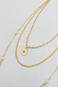 Lamelif Gold 3Lü Kombin Papatyalı Set Kolye